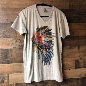 Indian Feather and Floral Headdress Soft Vneck Tee